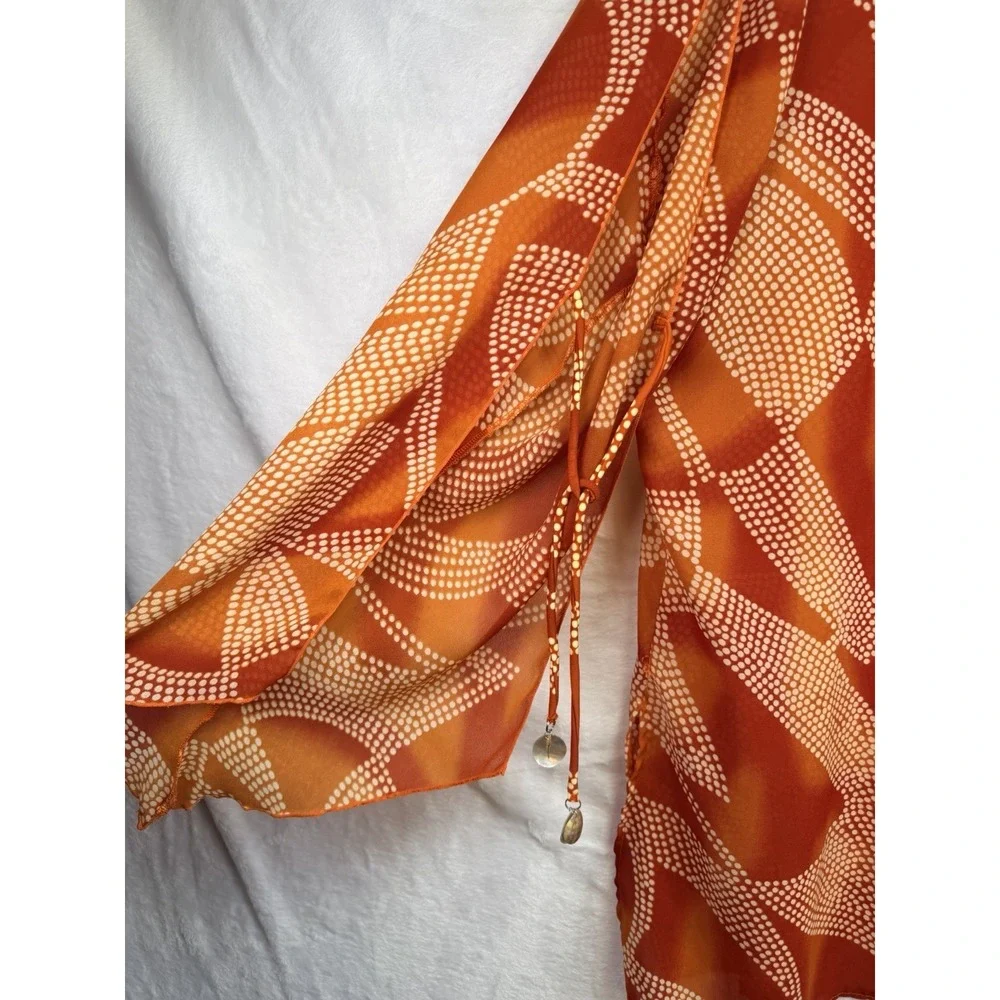 Your Best Look Women's Orange Swim Cover Up Sheer Cardigan 18W Tie Front Shells - Picture 2 of 14